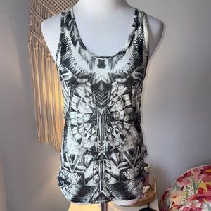 Balmain Black & White Tribal-Print Racerback Tank
